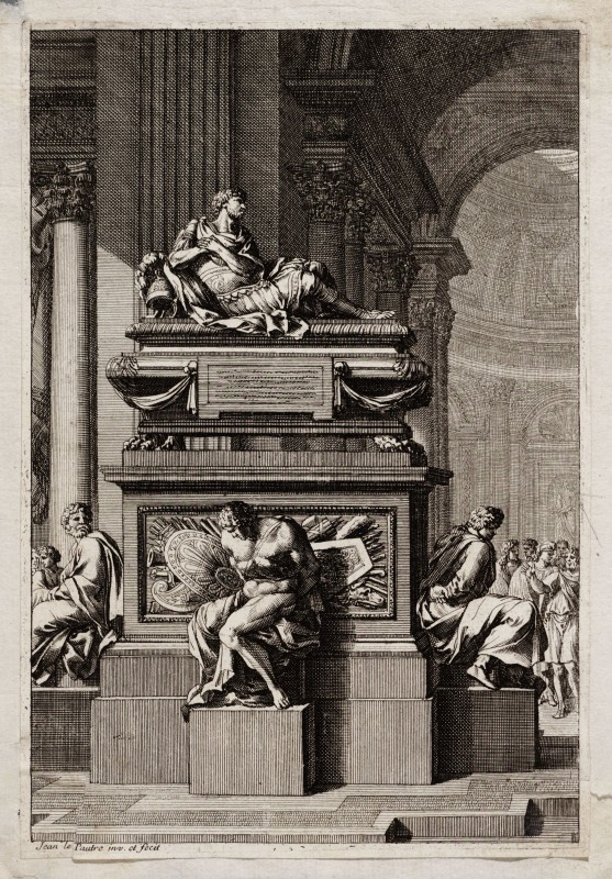 Ornamentprent. Cartouches et mausolées.